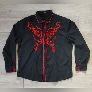 Coofandy Shirt Men's Button Down Western Cowboy Rodeo Embroidered XL Rose Vines